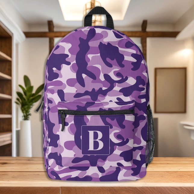 Purple Camo Personalised Girly Monogram Camouflage Printed Backpack (Creator Uploaded)