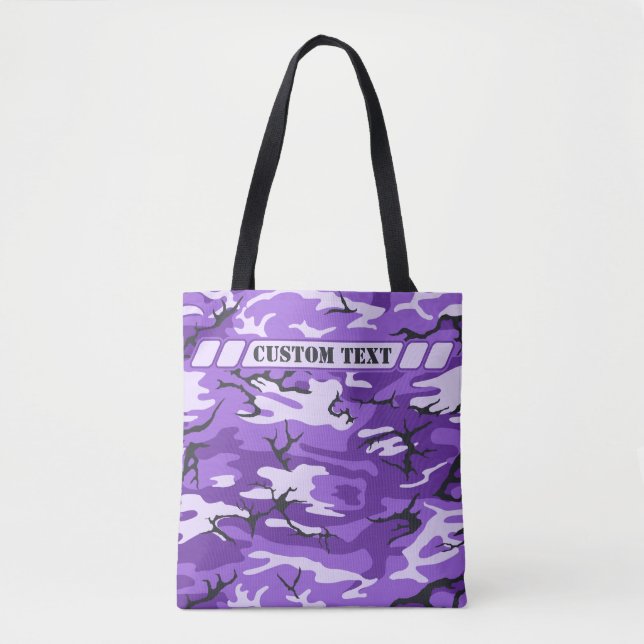Purple Camo Tote w/ Custom Text Bag (Front)