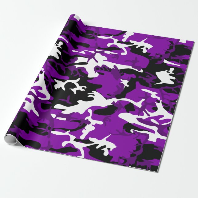 purple camouflage black white camo wrapping paper (Unrolled)