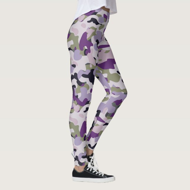 Purple Camouflage Lavender Green Camo Pattern Leggings (Right)