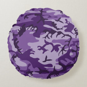 Purple Camouflage, Military, Army Round Cushion