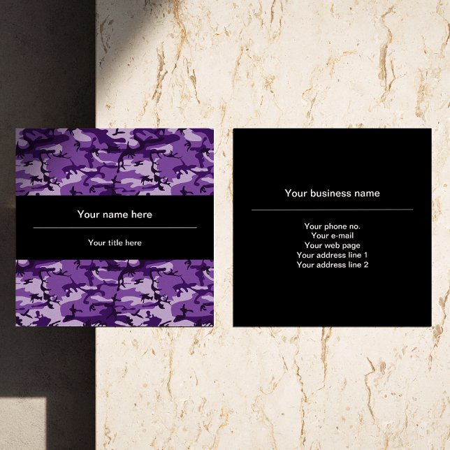 Purple Camouflage Pattern, Military, Army Square Business Card (Creator Uploaded)
