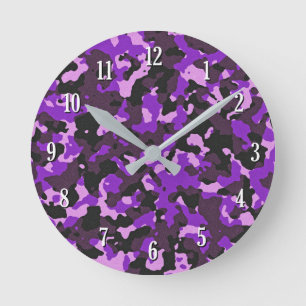 Purple camouflage pattern round clock