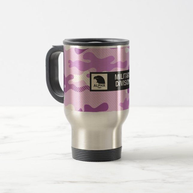 Purple Camouflage Pattern Travel Mug (Front Left)