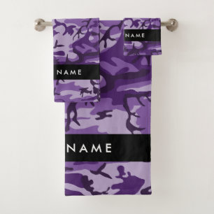 Purple Camouflage Your name Personalise Bath Towel Set
