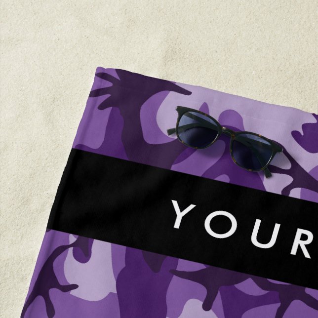Purple Camouflage Your name Personalise Beach Towel (In Situ)