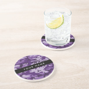 Purple Camouflage Your name Personalise Coaster