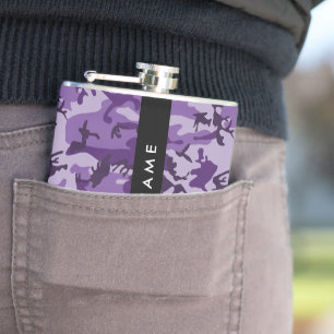 Purple Camouflage Your name Personalise Hip Flask