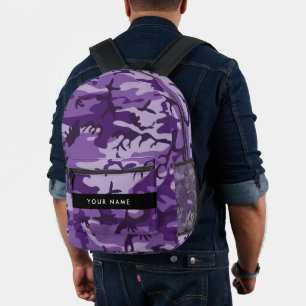 Purple Camouflage Your name Personalise Printed Backpack