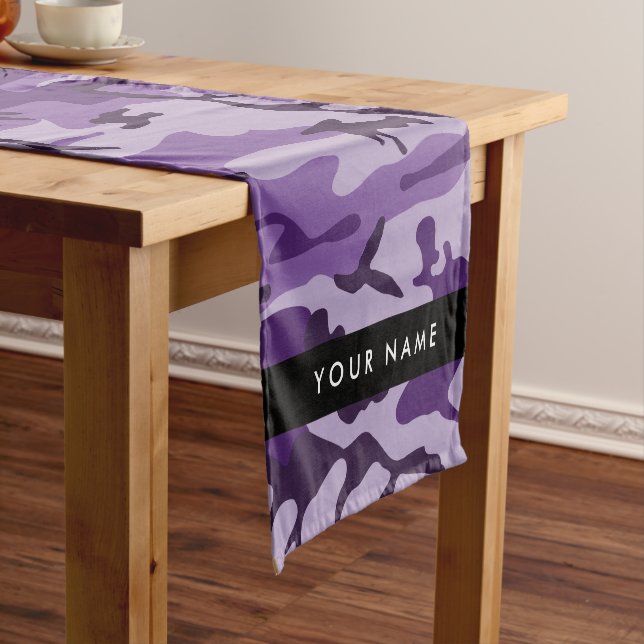 Purple Camouflage Your name Personalise Short Table Runner (In Situ)