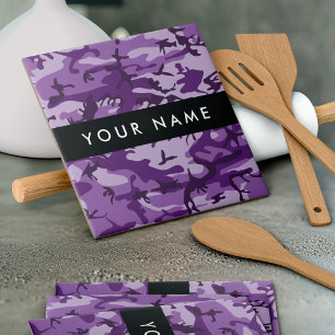 Purple Camouflage Your name Personalise Tile