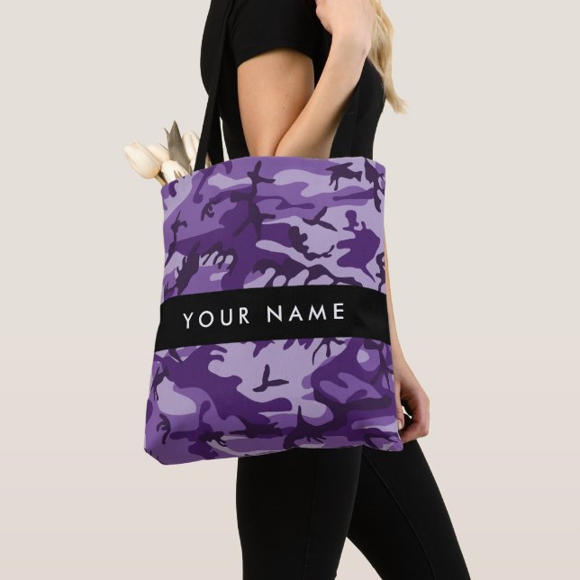Purple Camouflage Your name Personalise Tote Bag (Close Up)
