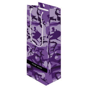 Purple Camouflage Your name Personalise Wine Gift Bag