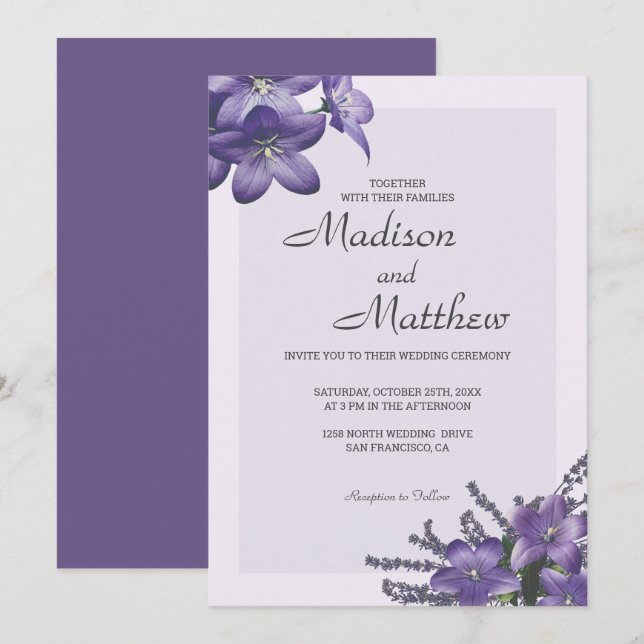 Purple Campanula Wedding Invitation (Front/Back)