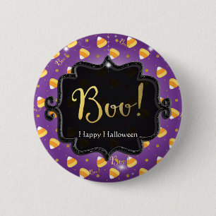 Purple Candy Corn & Gold Dots Whimsical Halloween 6 Cm Round Badge