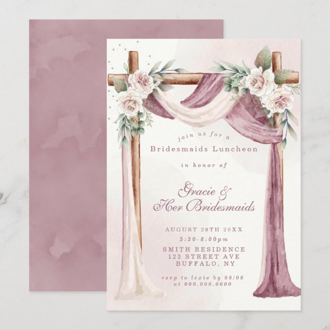 Purple Canopy Florals Bridesmaids Luncheon Invites (Front/Back)