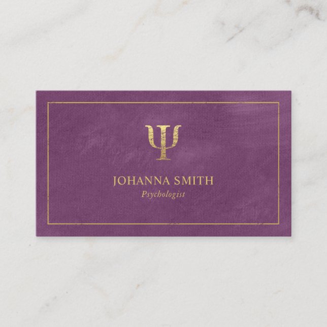 Purple Canvas Golden Frame Psychologist Psi Symbol Appointment Card (Front)