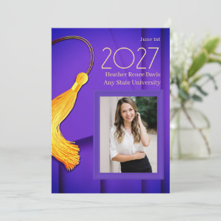 Purple Cap and Gown with Gold Tassel Announcement