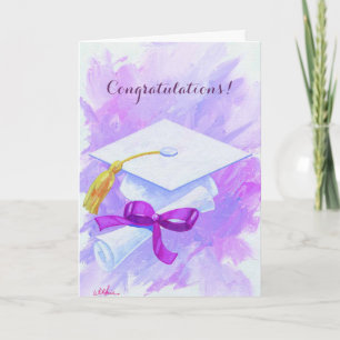 Purple cap graduation customisable card