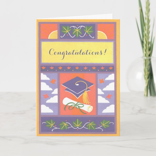 Purple cap graduation customisable card (Front)
