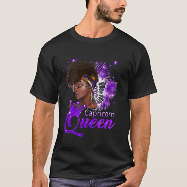 Purple Capricorn Queen African American Dec Jan T-Shirt (Front)