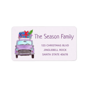Purple Car with Christmas Gifts Label