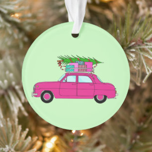 Purple Car with Christmas Gifts Ornament