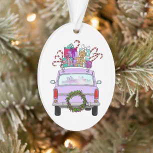 Purple Car with Christmas Gifts Ornament