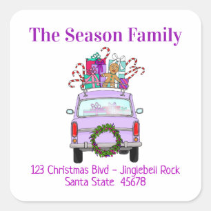 Purple Car with Christmas Gifts Square Sticker