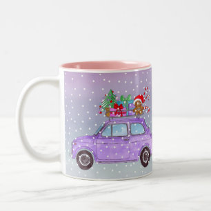 Purple Car with Christmas Gifts Two-Tone Coffee Mug