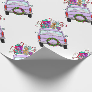 Purple Car with Christmas Gifts Wrapping Paper
