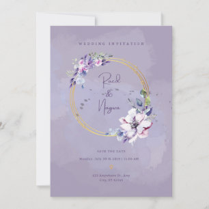 Purple card  wedding invitation