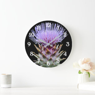 Purple Cardoon Thistle Floral Large Clock