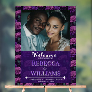 Purple Carnation Minimalist Wedding Welcome Acrylic Sign