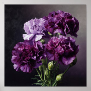 Purple Carnations Flower Art Print Poster