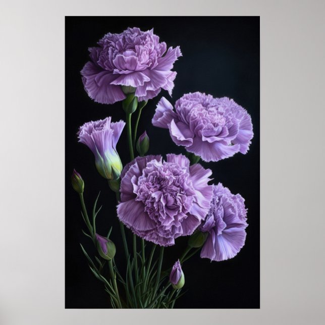 Purple Carnations Flower Art Print Poster (Front)