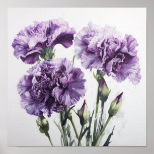 Purple Carnations Flower Art Print Poster