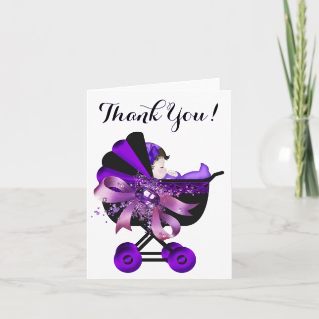 Purple Carriage Lavender Baby Shower Thank You (Front)