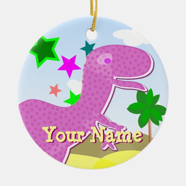 Purple Cartoon Dinosaur Ornament with Name (Front)