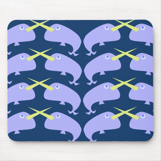Purple Cartoon Narwhal Pair Character Design Mouse Mat (Front)
