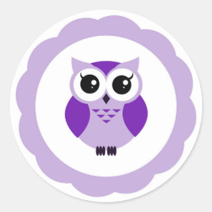Purple cartoon owl classic round sticker