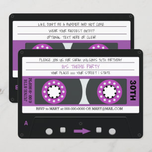 Purple Cassette Tape Retro 80s Birthday Party Invitation
