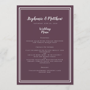 Purple Cassis Wedding Menu Simple Framed Chic