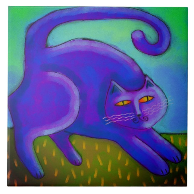 Purple Cat Abstract Digital Painting Tile (Front)