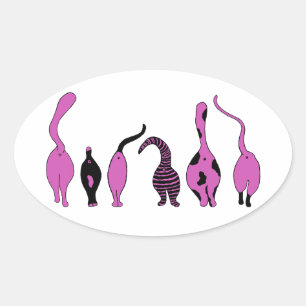 Purple Cat Butts Oval Sticker