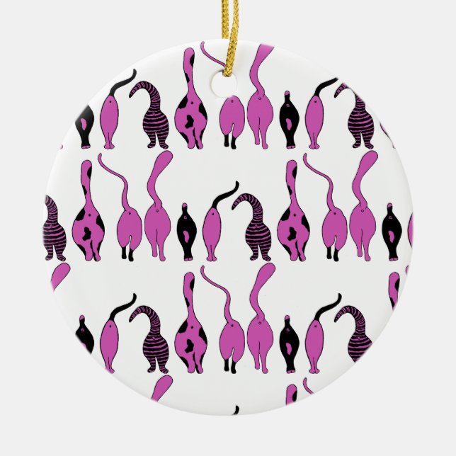 Purple Cat Butts Pattern Ceramic Tree Decoration (Front)