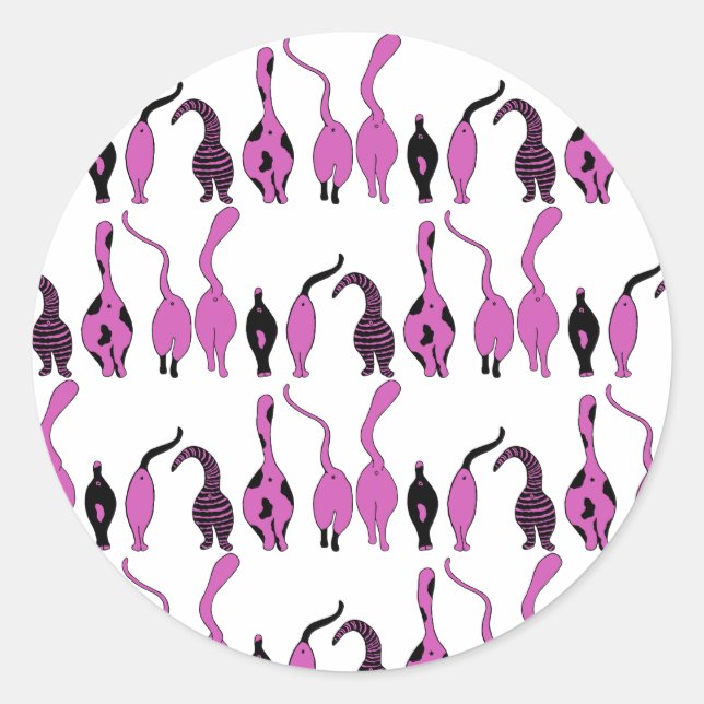 Purple Cat Butts Pattern Classic Round Sticker (Front)