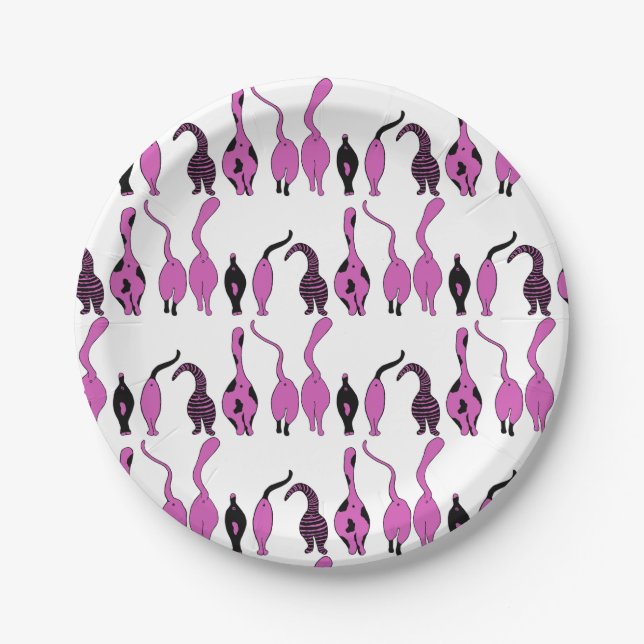 Purple Cat Butts Pattern Paper Plate (Front)