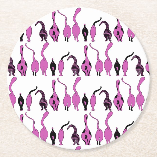 Purple Cat Butts Pattern Round Paper Coaster (Front)