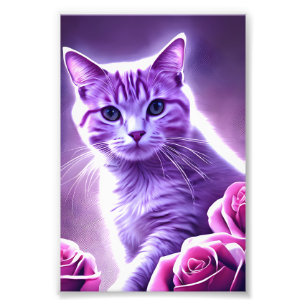 Purple cat called Lavender with roses Photo Print